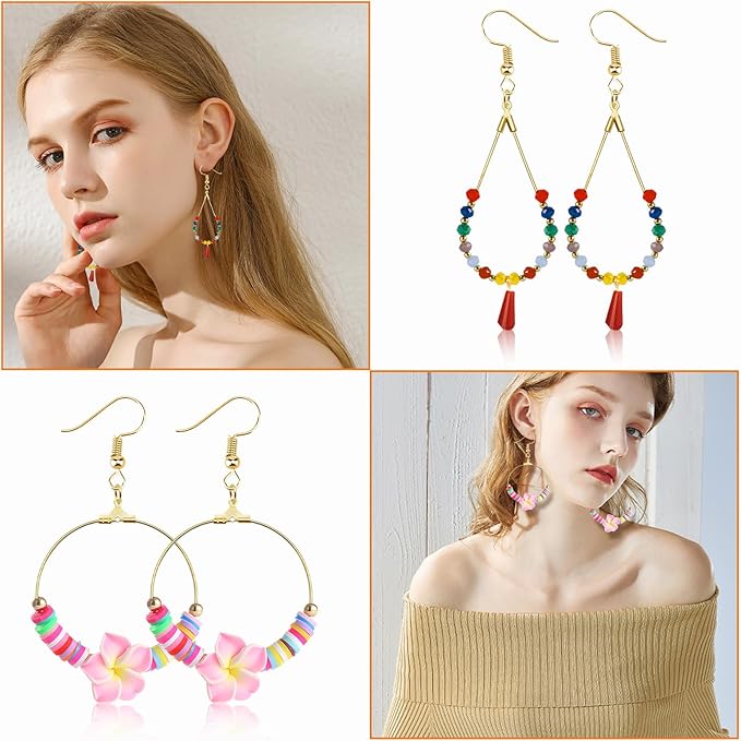354pcs earring making kit jewelry making supplies bulk earring findings with with teardrop triangle round beading hoop,earring hooks,jump rings,earring backs for diy earring crafts(k gold)