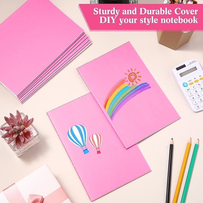mimorou 100 pcs journals notebooks bulk - kraft softcover a5 small notebooks 5.5 inch x 8.3 inch notepads with 60 page 30 sheet for writing sketch travel office supplies(pink,lined)