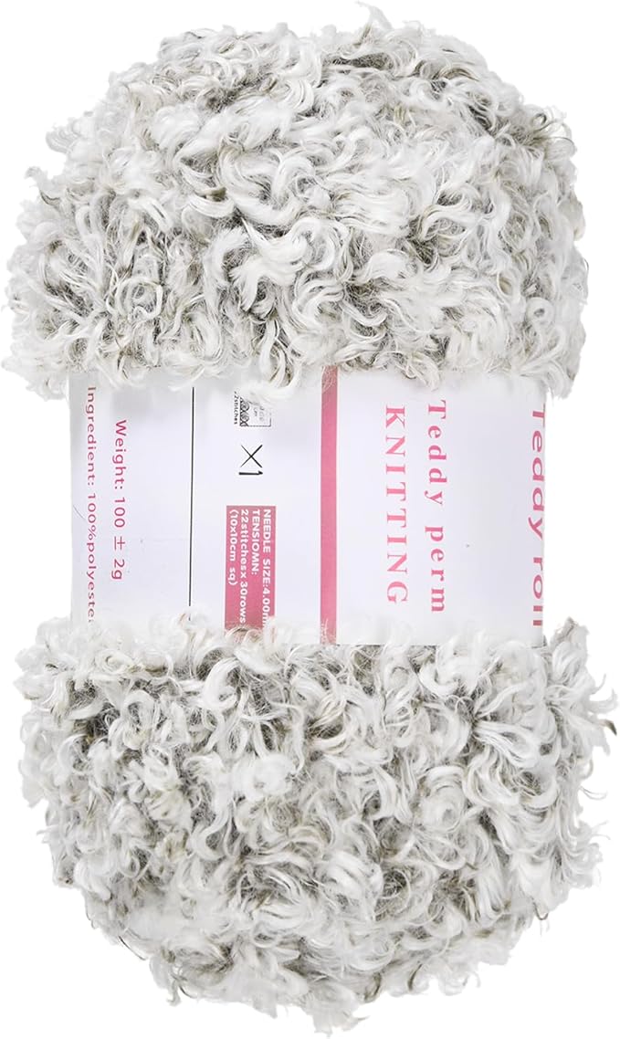MECCANIXITY Eyelash Yarn Fur Soft Fluffy Chunky Polyester Yarn Fuzzy Pale Gray for Crocheting Knit DIY Clothes Bag - 55Yard/50m, 3.53oz