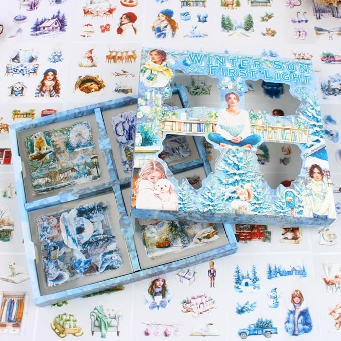 430Pcs Scrapbook Winter Landscape Stickers Set for Scrapbooking Supplies, Aesthetic Collage PET Stickers for Journaling, Junk Journal, Bujo, DIY Craft Art, Scrap Booking Supples Kit