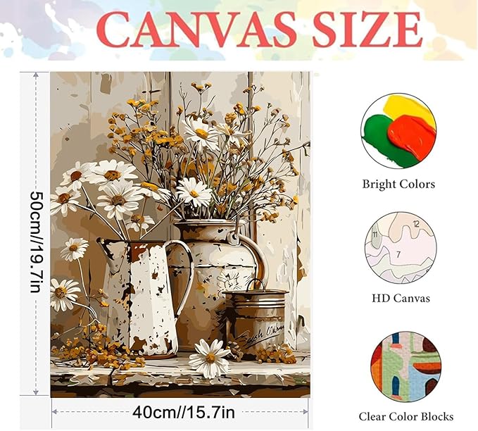 Axquilon Paint by Numbers Kit for Adults Beginner-Rustic Flowers Adult Paint by Number Kits on Canvas, Easy Adults' Paint-by-Number Kits Oil Painting for Gift Home Wall Decor 16x20in