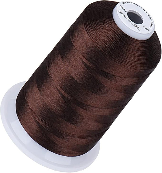 Simthread 5500Yds Embroidery Thread, 5000M High-Yardage 40WT 100% Polyester Thread – 170+ Vivid Colors, High-Speed Rated – Compatible with Brother, Singer, Janome & More - Dark Brown 058