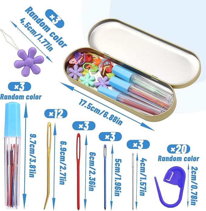 UzecPk 48Pcs Yarn Needles Set, Darning Needle, Tapestry Needles for Yarn, 3 Sizes Large Big Eye Crochet Needles with 20 Stitch Markers, Storage Box, Needle Threader for Knitting Sewing Weaving