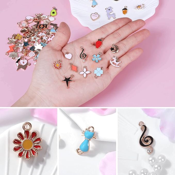 Mckanti 150PCS Bracelet Charms, Silver Bracelet Gold Plated Enamel Charms Pendants for Necklace Bracelet Jewelry Making and Crafting