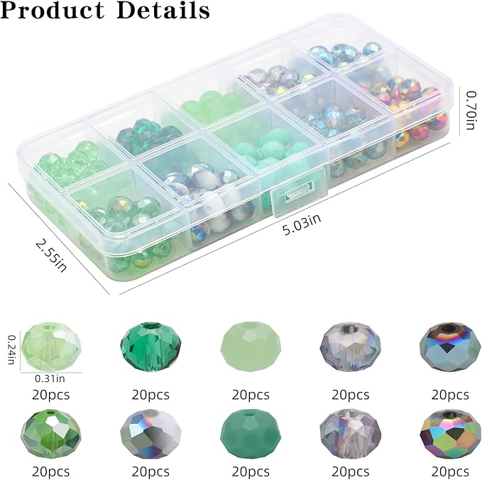 200pcs 8MM Faceted Rondelle Glass Beads for Jewelry Making, Briolette Crystal Glass Beads Plated Round Loose Spacer Beads for DIY Supplies Bracelets Necklaces Earrings (Green)