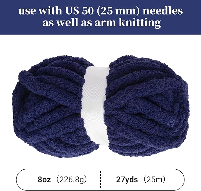 BALAPET 8 Pack Chunky Chenille Yarn for Crocheting & Knitting, 27yds 8 oz Each Skein Soft Fluffy Kitting Yarn Set, Thick Velvet Plush Yarn for Handcrafts Weaving Making Blankets, Navy Blue