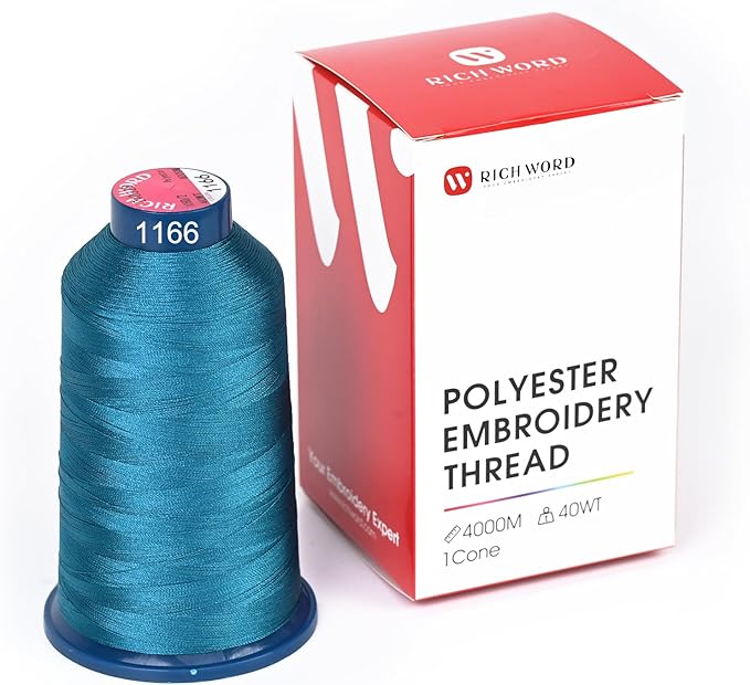 Poolin Embroidery Machine Thread Richword Selected Blue 4000M 40WT Polyester Embroidery Thread – Smooth, Strong Single Spool for Home & Commercial Machines 1166