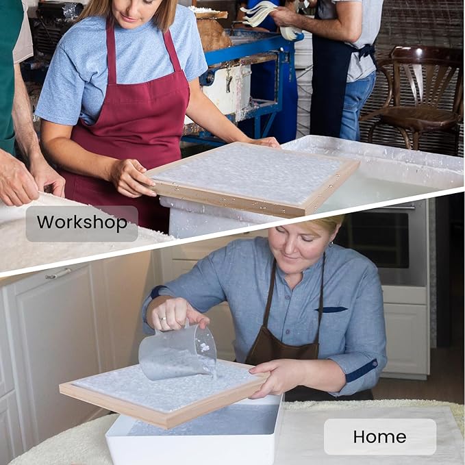 Caydo 3 Pieces Paper Making Frame Kit, Papermaking Mould and Deckle with Mesh, Absorbent Paper and Sponge for Kids Adults Supplies A4 A5 A6 (5 x 7 Inches, 7.5 x 9.8 Inches, 9.8 x 13 Inches)