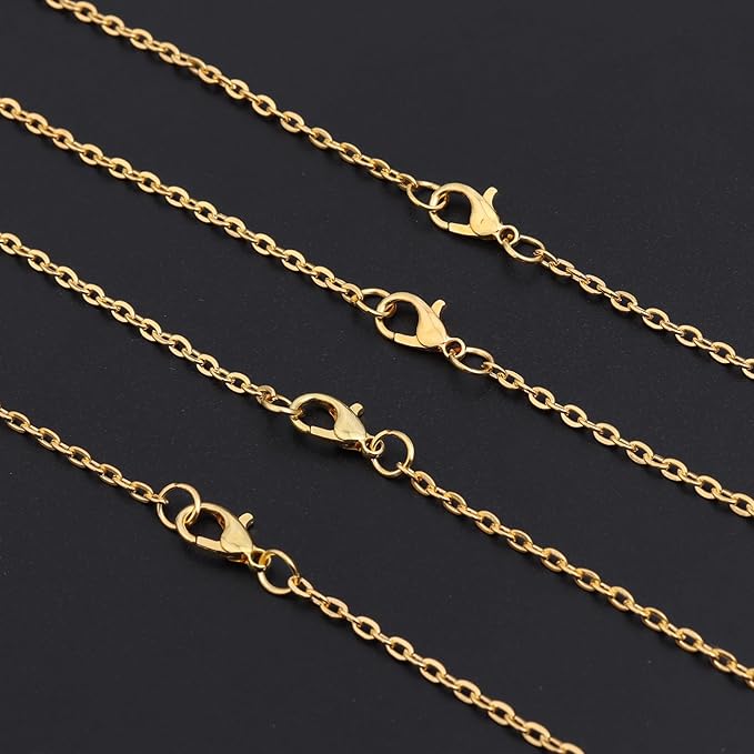 Lemonkey 33 Feet Metal Gold Necklace Chains Cable O-Shaped Links Chains Bulk for Jewelry Making DIY Craft Kit with Lobster Clasps Jump Rings