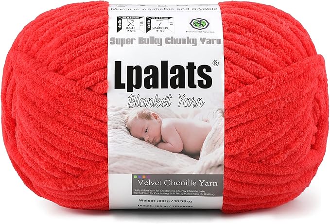 Baby Blanket Yarn for Crocheting - 1 Pack of 300g/10.6oz Super Fluffy Chunky Chenille Yarn for Hand Knitting, 115 yds Super Bulky Plush Yarn for Cozy Blankets and Amigurumi (1, Red)