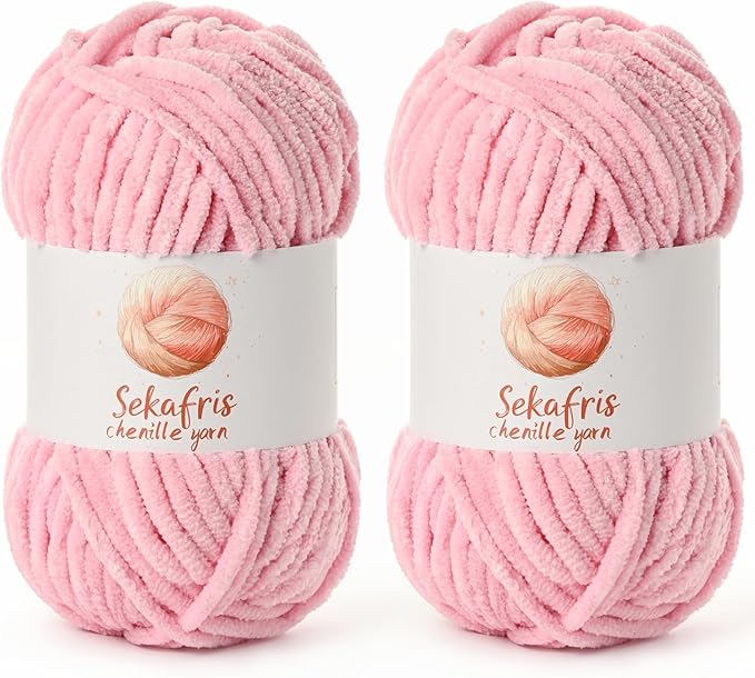 2 Pack Chunky Chenille Yarn for Crocheting, Baby Yarn for Crocheting Soft Blanket, 174.9 yds /7 oz Crochet Yarn, Bulky 5 Amigurumi Yarns, Fluffy Velvet Yarns for Knitting Crafts (2 Peach Pink)