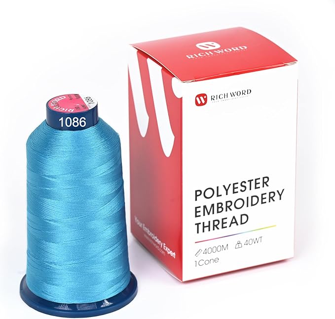 Poolin Embroidery Machine Thread Richword Selected Blue 4000M 40WT Polyester Embroidery Thread – Smooth, Strong Single Spool for Home & Commercial Machines 1086