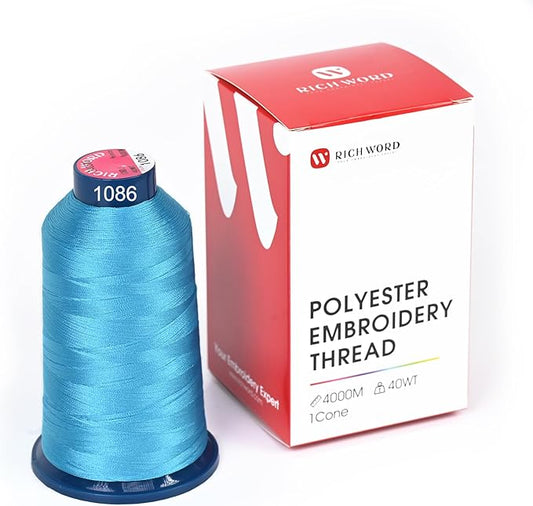 Poolin Embroidery Machine Thread Richword Selected Blue 4000M 40WT Polyester Embroidery Thread – Smooth, Strong Single Spool for Home & Commercial Machines 1086