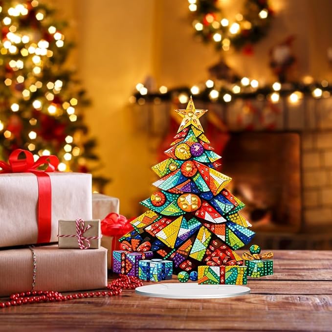 hyzsj DIY Diamond Desktop Ornament Christmas Tree, Crystal Diamond Art Painting Tabletop Ornaments Single Sided, Diamond Ornament for Adult Beginner Home Office Decor Crafts Gift