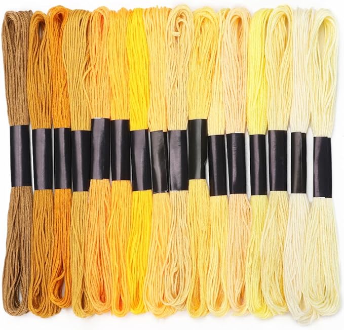 Embroidery Floss 16 Skeins 8.7 Yard Yellow Friendship Bracelet String Cross Stitch Threads for Jewelry Making Bracelet Stitching Thread Floss Bracelets Making Yarn