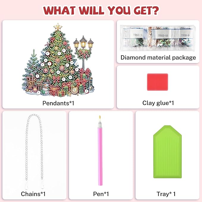 Bowetile Christmas Diamond Art Hanging Kits for Adults, Diamond Art Suncatchers Christmas Tree, 5D Special Shape Diamond Painting Pendant Window Ornament Christmas Gifts for Home Door Wall Decor