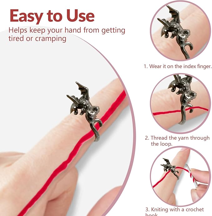 LBU 5Pcs Dragon Crochet Ring + 100Pcs Stitch Markers Adjustable Crochet Tension Rings for Finger Handmade Yarn Guide Crocheting Rings Knitting Accessories with Box Crochet Gifts for Crocheters Women