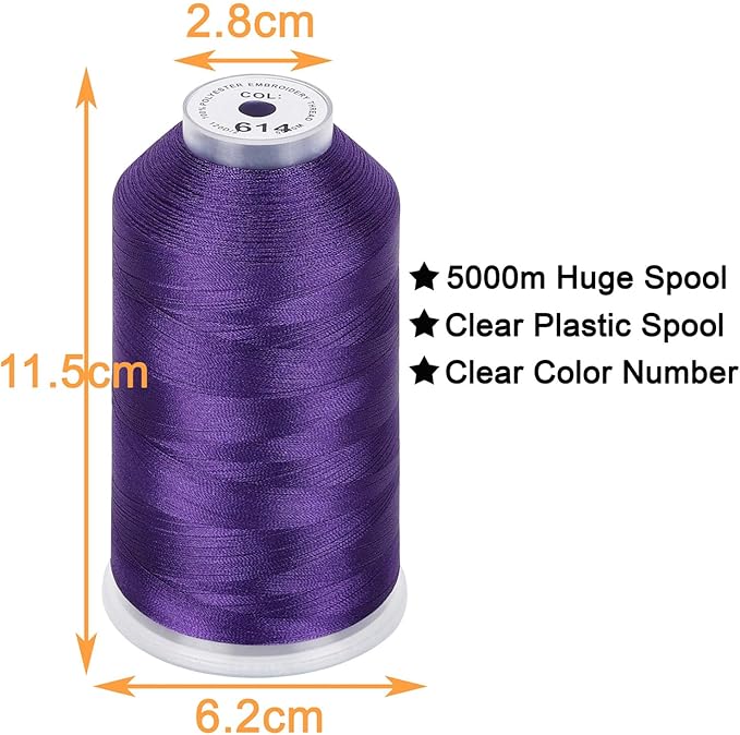 New brothread - 2 Huge Spools 5000M Each Polyester Embroidery Machine Thread 40WT for Commercial and Domestic Machines - Purple