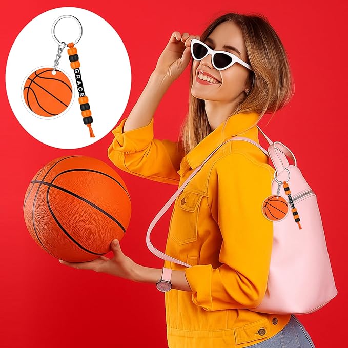 Suncalla 984 Pcs 24 Set Basketball Keychain Making Kit DIY Basketball Bag Tag Sport Key Chain Crafts Adjustable Letter Beads Cards Kit Team Gift Accessories Party Favors for Adult (Orange Black)