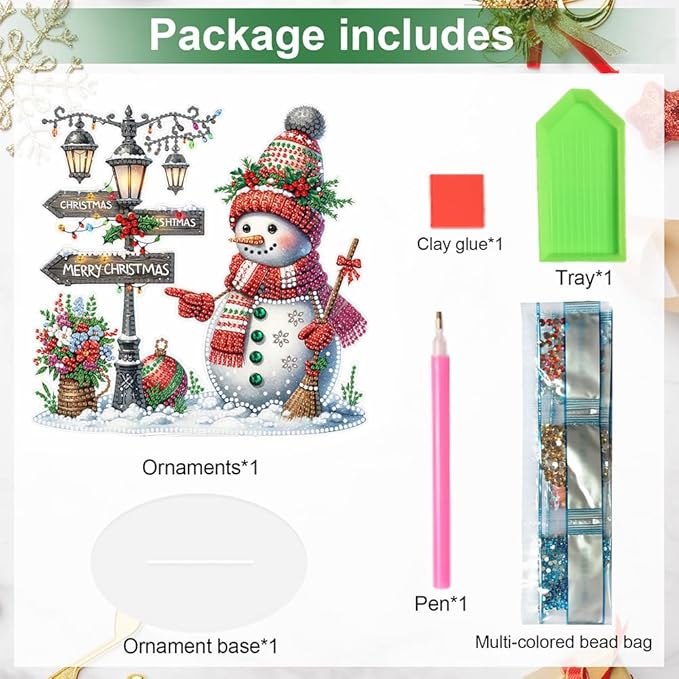 LAKEQUILL Christmas Snowman Diamond Art Hanging Kits for Adult, Diamond Art Painting Hanging Kits Ornaments, DIY Special Shaped Rhinestone Window Pendants kit for Home Garden Wall Decor Gift