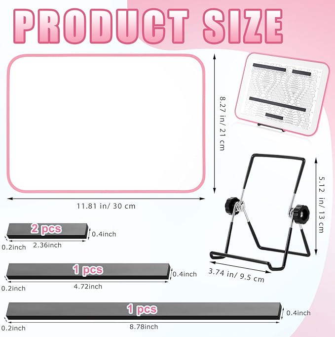 flutesan 8 x 12 inches knitting pattern holder with 4 replacement magnets knitting chart keeper cross stitch magnetic board cross stitch accessories and supplies for crochet(pink border)