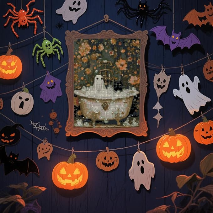 eterkosu halloween counted cross stitch kits for adults, ghost stamped cross stitch kits for beginners, needlepoint cross-stitch horror patterns embroidery kits arts and crafts for home decor
