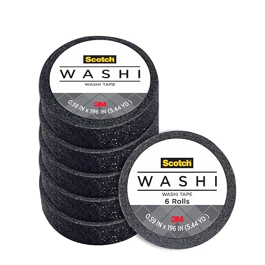 Scotch Expressions Glitter Tape, 0.59 " x 196 ", Black, 6 Rolls (C514-BLK)