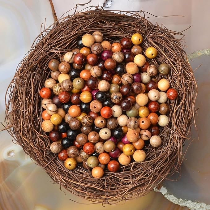 8mm Natural Mixed Wooden Round Loose Beads Jewelry Making KIT with Thread and Needles 720 PCS(12 Wooden, 8mm)
