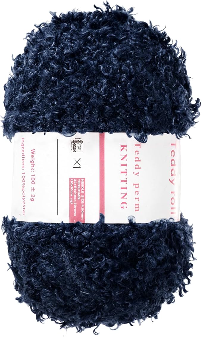 MECCANIXITY Eyelash Yarn Fur Soft Fluffy Chunky Polyester Yarn Fuzzy Navy Blue for Crocheting Knit DIY Clothes Bag - 55Yard/50m, 3.53oz