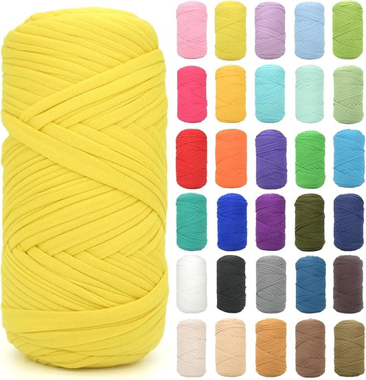 Tshirt Yarn for Crocheting,Chicken Yellow T Shirt Chunky Elastic Fabric Thick T-Shirt Crochet Yarn for Beginners Crocheting Hand Knitting Bag/Basket/Coasters/DIY Crafts/Home Decor 200G(Chicken Yellow