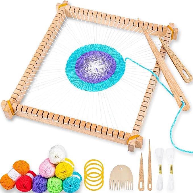 Lemonfilter Weaving Loom for Kids,10 x 11in Large Knitting Frame Arts and Crafts Wooden Weaving Loom Kit for Adult Beginners Gift for Birthday Ages 4 6 7 8-12