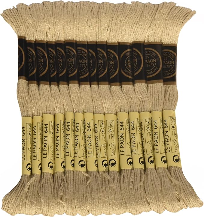 LE PAON Embroidery Floss, 14-Pack Six Strands 100% Long Staple Cotton Embroidery Thread, 8.7-Yard，Color Number：644,Medium Beige Gray