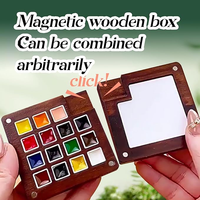 15 Gauge Acrylic Mini Palette, Mini Watercolor Palette Set, Pocket Artist Watercolor Travel Set, Portable Watercolor Palette Box Set with Brushes, Clips, Sketchbook, Paints, Storage Bag (A)