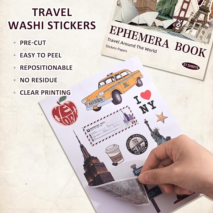 57 sheets vintage travel scrapbook sticker book, 500+ vintage & modern stickers for scrapbooking, 25 pcs ephemera papers art scrapbook supplies for adults teens women girls junk journal journaling
