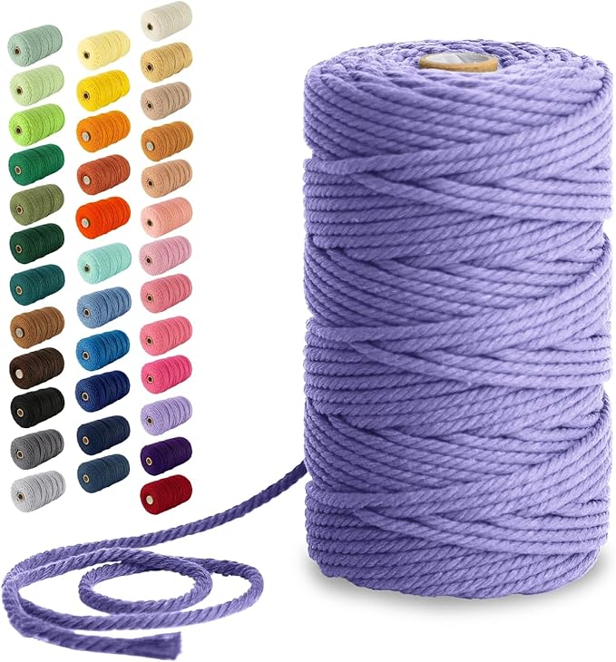 Nook Theory Macrame Cord - 4mm 109 Yards Cotton Rope, 3mm 5mm Yarn, String for Crafts, Perfect for Macrame Wall Hanging and Boho Decorations (Lilac)