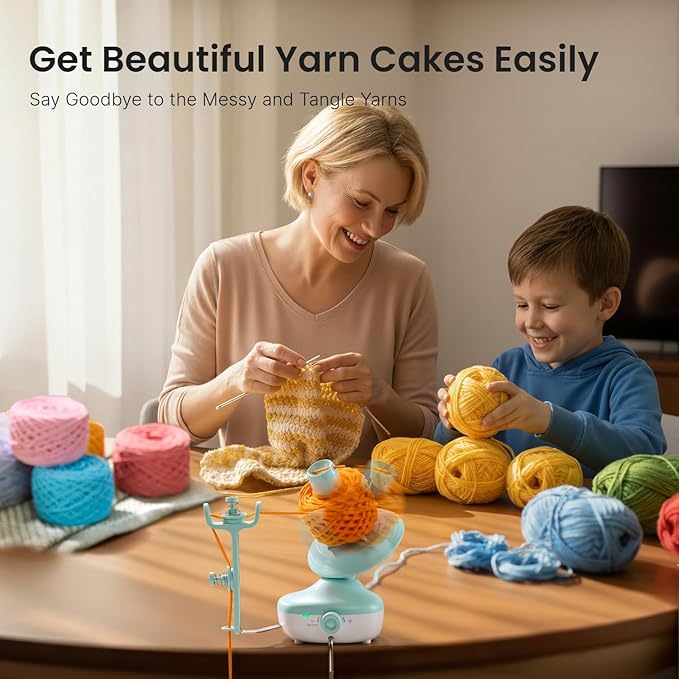 Cordless Yarn Winder, 2H Running Time Rechargeable Electric Yarn Cake Winder with 2200mAh Battery, Compact Yarn Winder for Crocheting Auto Yarn Spinner, Ideal Helper for Craft Lovers(Mint)