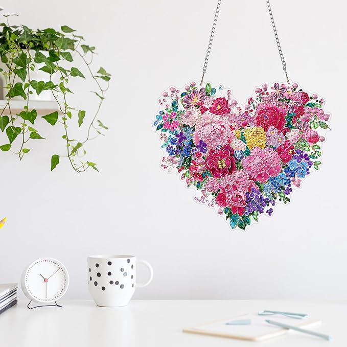 MAXBYE Hanging Diamond Art Kits for Adults Flowers, Special Crystal Double Sided Pendant DIY Diamond Art Painting Kits for Beginners Gift Wall Home Decoration