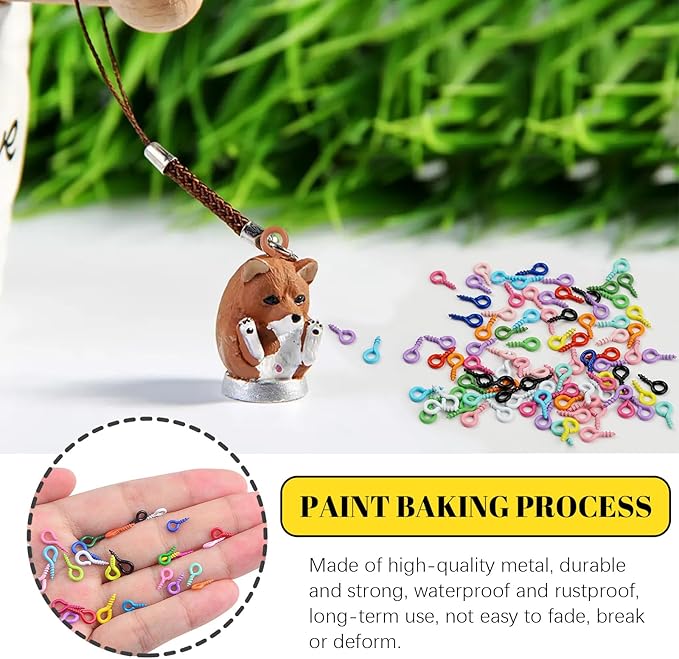 1200Pcs 2 Sizes Colorful Mini Screw Eye Pins and Open Jump Rings Kit Eye Pins Hooks Eyelet Threads Eye Screws Clasps Colored Jump Rings for Bracelet Jewelry Making (10x5mm, 8x4mm)