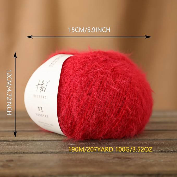 Snowbaby Wool Acrylic Blend Long Pile Yarn,(Worsted) Warm and Luxurious Fuzzy Yarn for Knitting and Crocheting DIY Hats Scarves Sweaters, 2 * 3.52oz/100g 207yds(23-Bright Red)