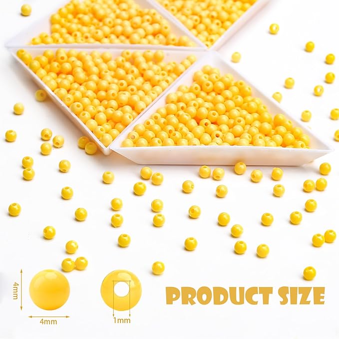 bonny boxx 2000pcs 4mm smooth yellow acrylic round beads, plastic resin bubblegum balls chunky gumball beads for necklace and bracelet making, crafting supplies