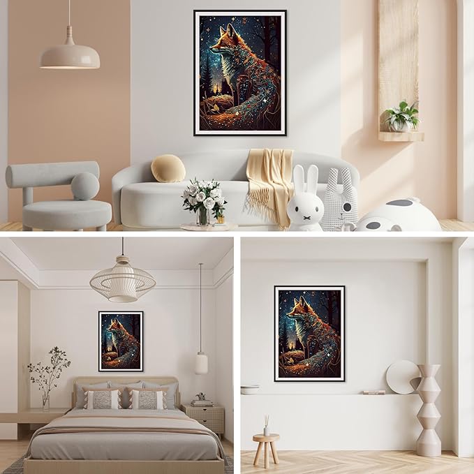 SENQAO Fox Diamond Painting Kits for Adults Animals, Fox Diamond Art Kits for Adults Beginner, Full Drill 5D DIY Crafts for Adults Home Wall Decor Diamond Dots Paint by Numbers for Adults 11.8x15.7in