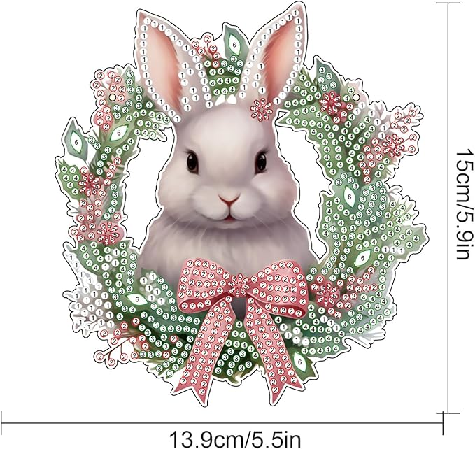 Tontut Bunny Diamond Painting Hanging, Easter Special Shape Diamond Painting Kits, Acrylic Crafted Diamond Art for Home Wall Garden Decoration