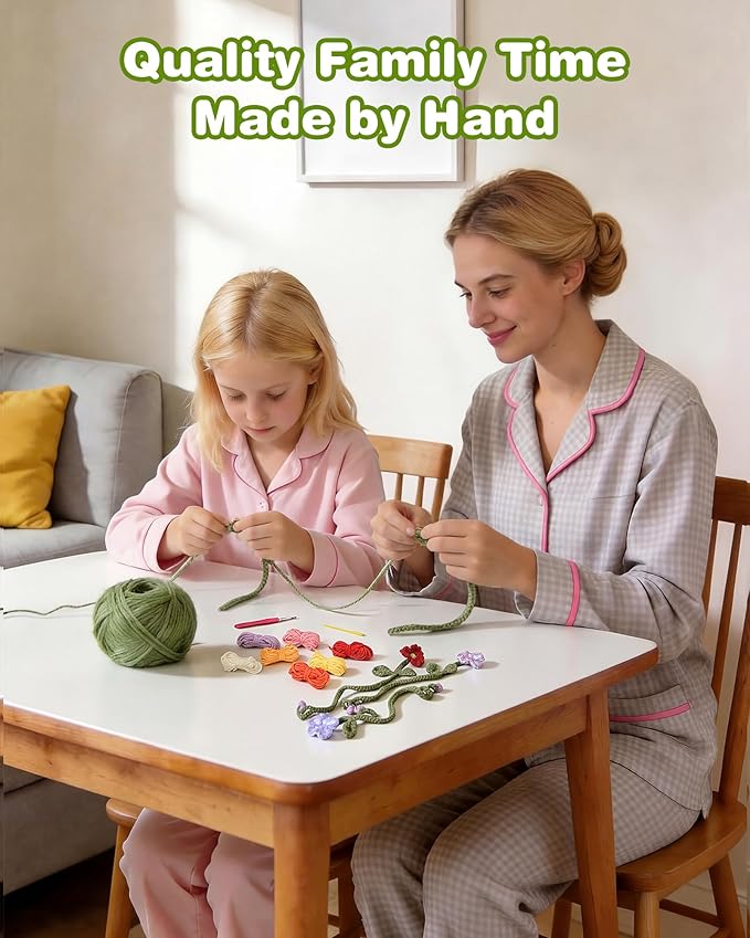 WaldyWop Crochet Kit for Beginners - 8 Flower Bookmarks Knitting Kit w/Step-by-Step Video Tutorials & Soft Yarn, Hook - Wobbles DIY Art Craft Kit for Adults, Birthday Gifts for Women Teen