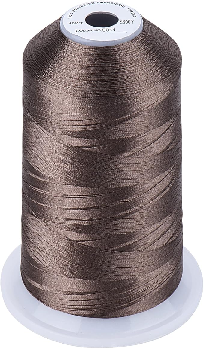 Simthread 5500Yds Embroidery Thread, 5000M High-Yardage 40WT 100% Polyester Thread – 170+ Vivid Colors, High-Speed Rated – Compatible with Brother, Singer, Janome & More - Mocha S011