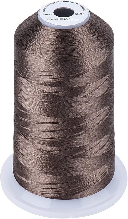 Simthread 5500Yds Embroidery Thread, 5000M High-Yardage 40WT 100% Polyester Thread – 170+ Vivid Colors, High-Speed Rated – Compatible with Brother, Singer, Janome & More - Mocha S011