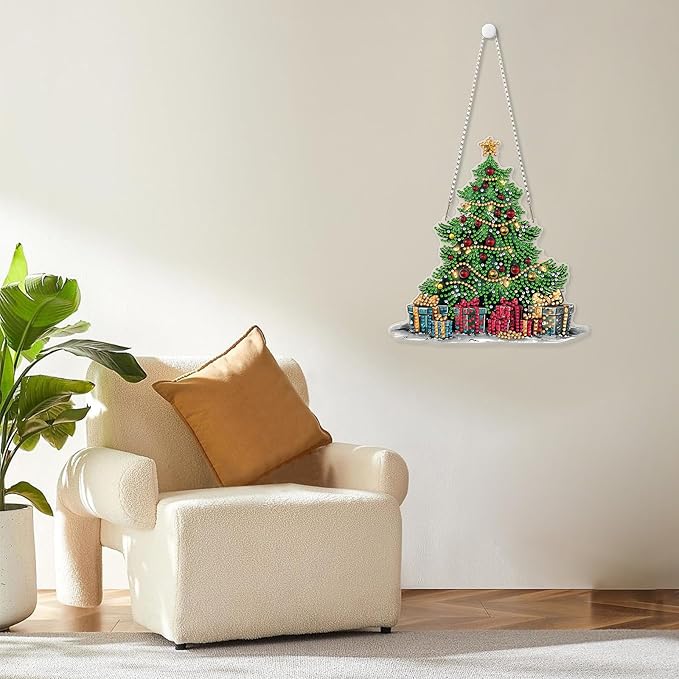 MOGTAA Christmas Diamond Art Hanging Kits for Adults Kids, Christmas Tree Diamond Art Suncatchers, 5D Special Shape Diamond Painting Gem Art for Home Garden Wall Decor