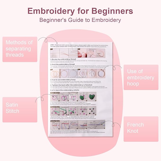 haootadiy beginner embroidery kit for adults, easy cross stitch kit for beginners and adults, full embroidery hoop kit with needles and thread included (pattern 1)