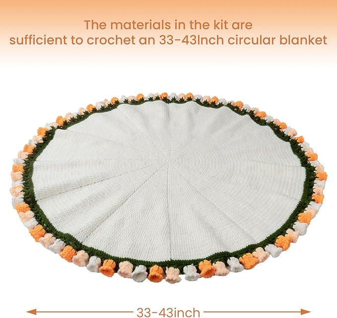 THMINS Beginner Crochet Kit – DIY Floral Blanket with Hook, Pattern & Step-by-Step Video Tutorial, Easy Craft Gift for Women, Christmas/Birthday (White)
