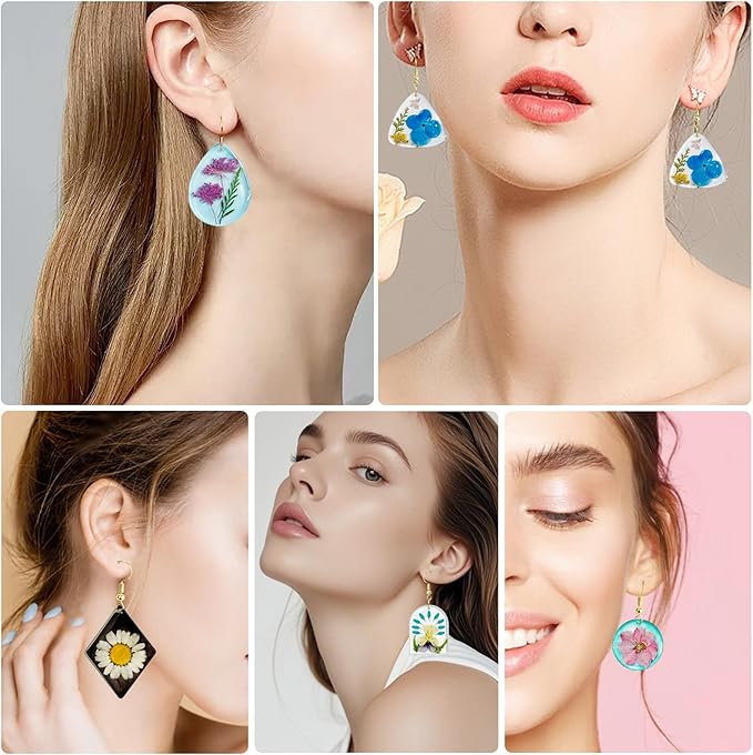 Roxjaejae 46 PCS Resin Earring Molds Silicone Kit, Resin Jewelry Making Kit with Built-in Holes for Earrings, Necklace, Pendants, Keychains