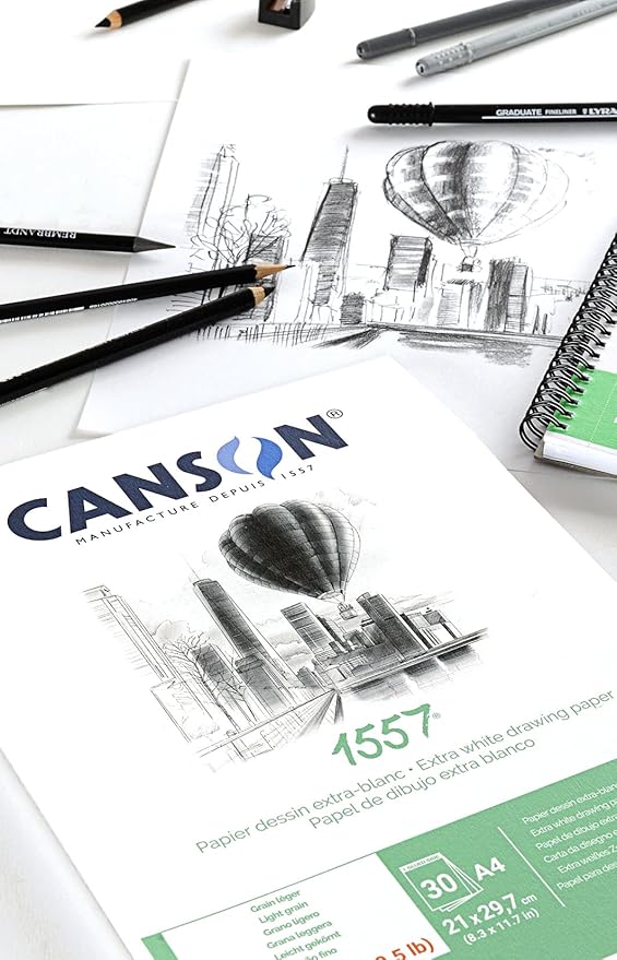 CANSON 1557 Extra White 120gsm A3 Sketch Paper, Light Grain, 50 Sheets, Ideal for Professional Artists & Illustrators